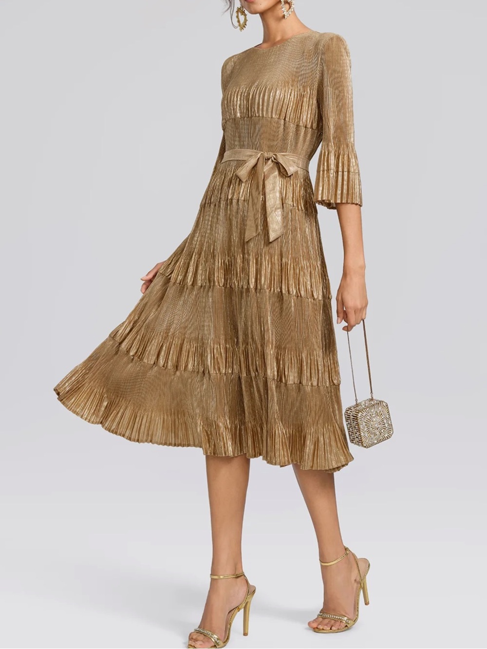 NWT Rich Radi Q’s Foil Print Pleated Printed High-Stretch Dress